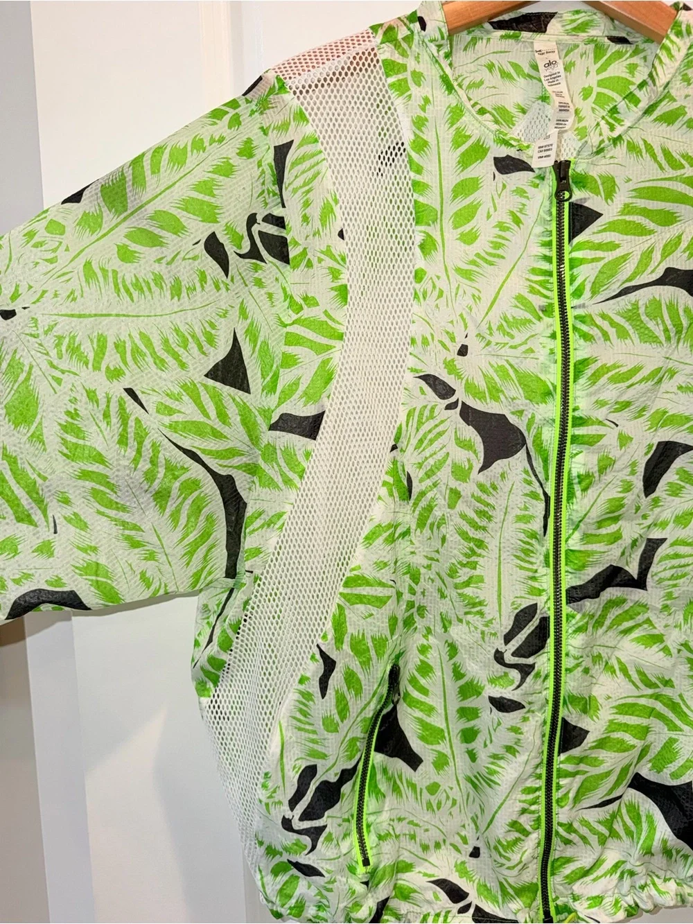 ALO Yoga Neon Green Leaf-Print Bomber Jacket